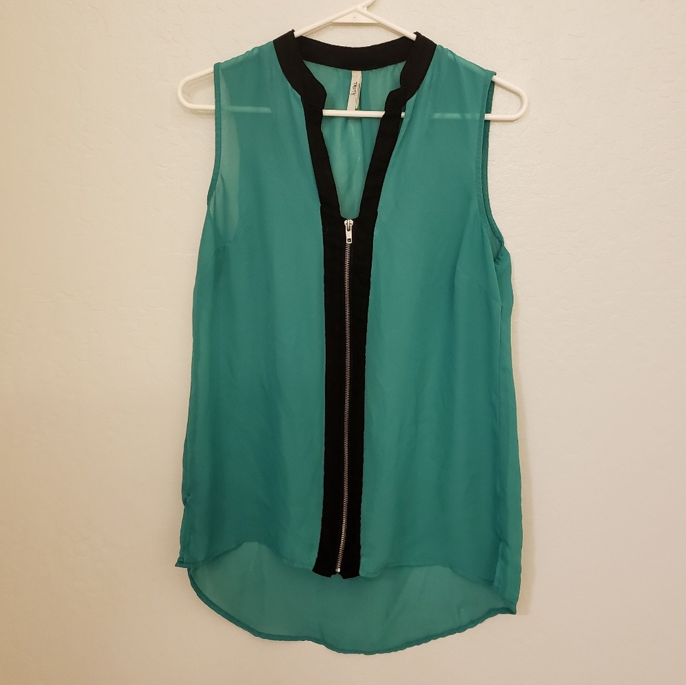 Green and Black Sheer Sleeveless Top